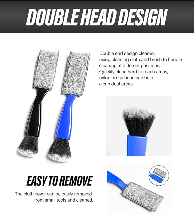 Universal 2 in 1 Duster for Car Clean,Car Bursh Tool,Double Head Brush,Auto Interior Detailing Brush,Soft Car Interior Detailing Brush Dust Brush (Black)