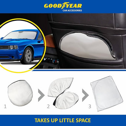 Goodyear Foldable Windshield Sunshade for Dodge Challenger 2008-2023, SUV car Accessories, Sunshade Cover, Sun Shade Car Windshield, Window Sun Blocker - GY008291