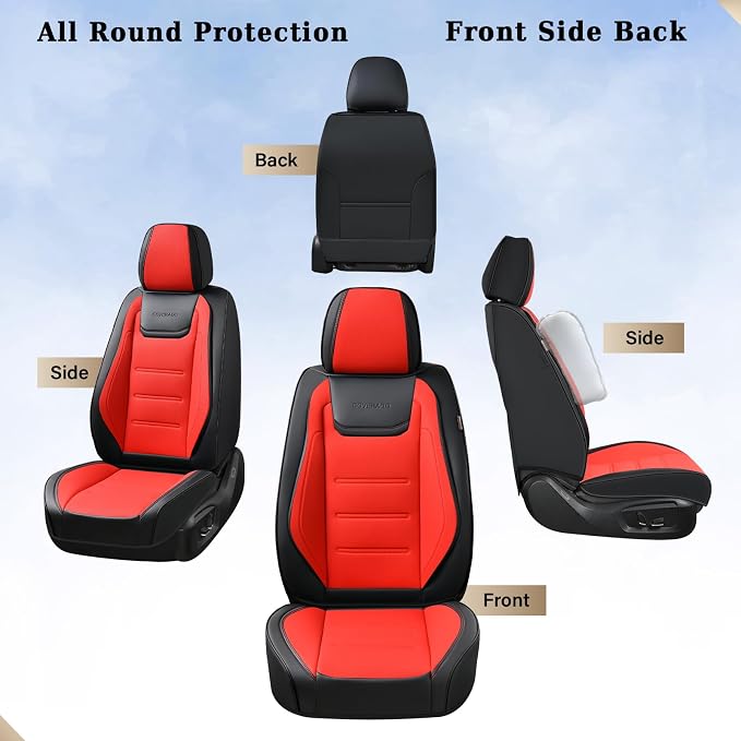 Coverado Car Seat Covers Full Set, Seat Covers for Cars, Car Seat Protector Waterproof, Leather Cushion, Universal Car Interior Covers Seat Protectors for Most Cars Black-Red