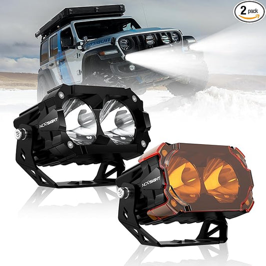 NOVSIGHT LED Pods Lights - 4.5 Inch Off Road LED Spot Lights (Waterproof, Black, Universal Fit) for Trucks, Wrangler, Jeep, Pickup, SUV, ATV, Boat (with Wiring Harness)