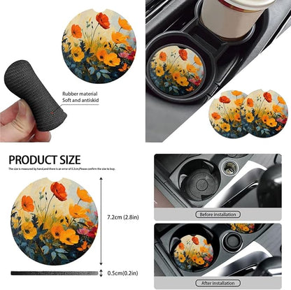 Aesthetic Floral 10 Pcs Car Seat Covers Full Set, Oil Painting Shirley Flower Breathable Front Rear Seat Cover Flower Field Interior Protector for Car Truck SUV, Universal Fit
