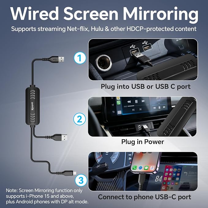 Car Screen Mirroring Adapter with Wireless CarPlay - Supports Watching Any App (YouTube, Net-Flix, TikTok, etc.), Compatible with Factory-CarPlay Equipped Vehicles