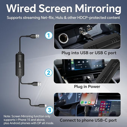 Car Screen Mirroring Adapter with Wireless CarPlay - Supports Watching Any App (YouTube, Net-Flix, TikTok, etc.), Compatible with Factory-CarPlay Equipped Vehicles
