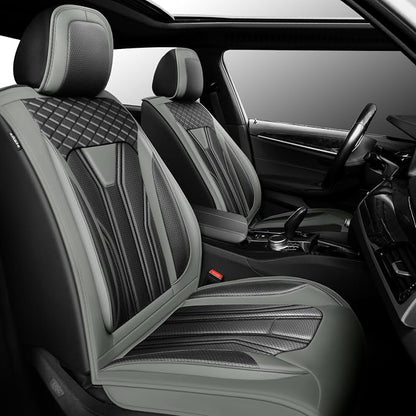 Fit Wagoneer Car Seat Covers for Jeep Wagoneer 2022-2025 2026 -Full Set Premium Leather, Waterproof & Breathable，All-Weather Seat Cushion Protecto & Airbag Compatible, 2 Front Seat Gray&Black