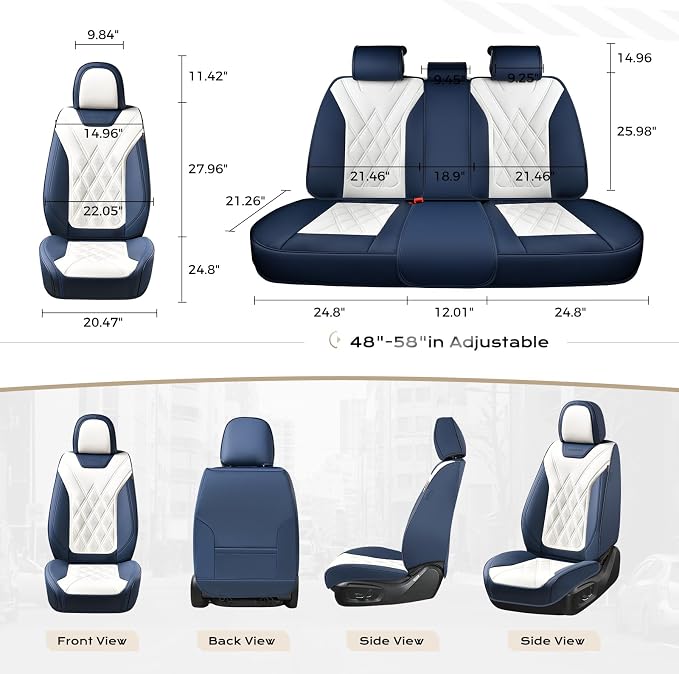 Coverado Car Seat Covers Full Set, Seat Covers for Cars, Waterproof Leather Automotive Seat Cover, Universal Car Interior Protectors Cushion for Most Cars Blue_White