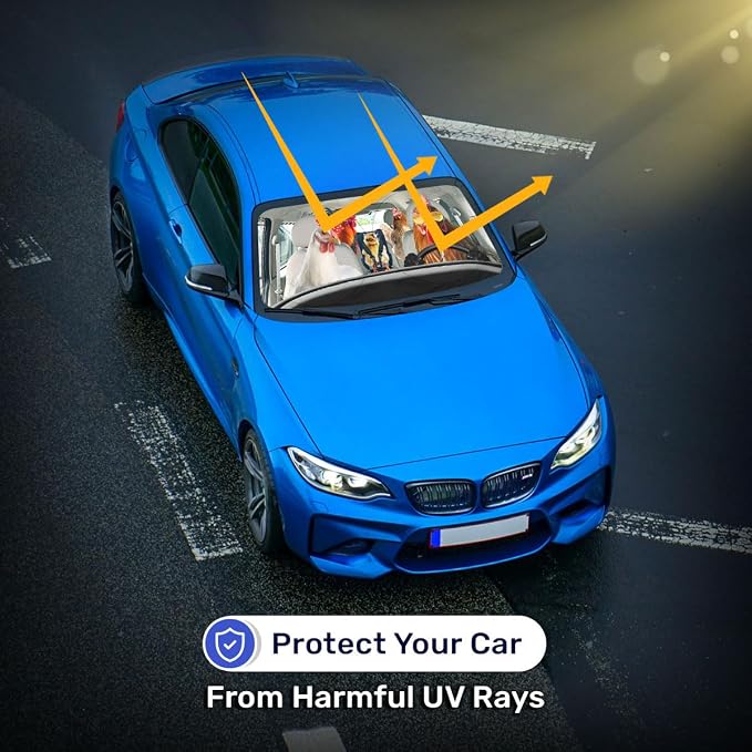 GENANY Chicken Family Funny EditionWindshield Sun Shade for Car SUV Truck (55x29 Inches), Automobile Sunshade, Protector Blocks UV, Car Accessories