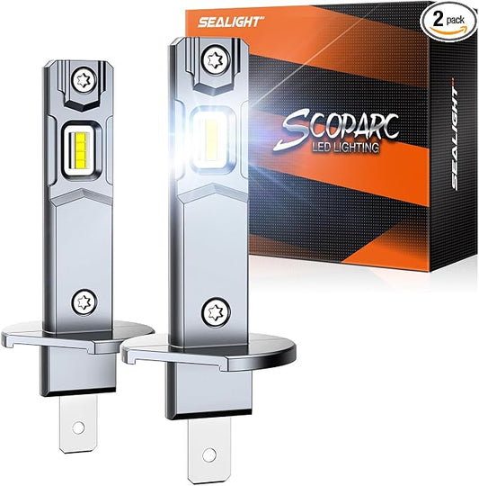 SEALIGHT H1 Light Bulbs 40000LM 6500K Cool White 1:1 Design 70000+ Lifespan, 3 Mins Installation, Headlight Eyebrows, Pack of 2