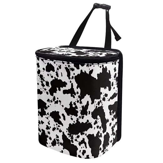 White Black Cow Car Trash Can Cow Car Accessories Leak Proof Trash Bag with Lid and Zipper Portable Collapsible Garbage Can Multipurpose Storage Organizer Car Trash Bag Hanging Cute