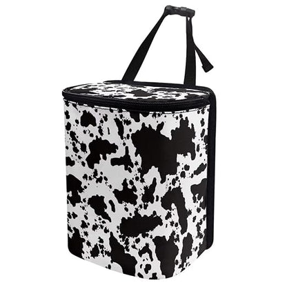 White Black Cow Car Trash Can Cow Car Accessories Leak Proof Trash Bag with Lid and Zipper Portable Collapsible Garbage Can Multipurpose Storage Organizer Car Trash Bag Hanging Cute
