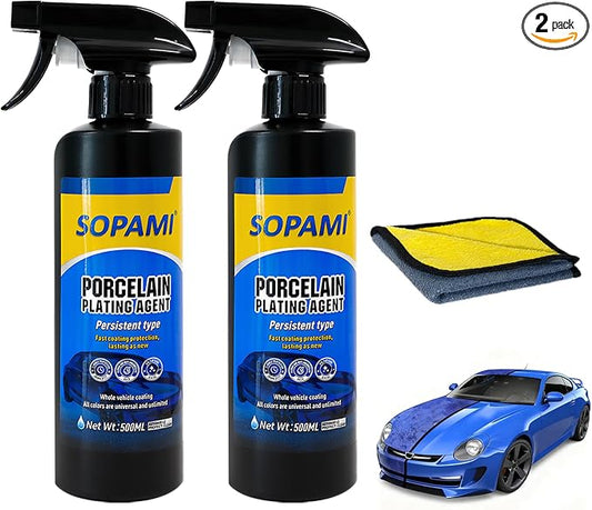 SOPAMI 2-Pack Advanced Car Coating Spray, Quick-Acting Polish & Wax for Scratch Removal, Waterless Wash, and Glass Oil Film Cleaning 17.6fl Oz/500ml
