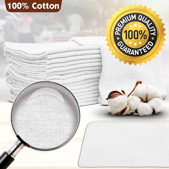 Nabob Wipers Auto Mechanic Shop Towels 500 Pack Bulk Shop Rags 100% Cotton Size 14"x14" Commercial Grade (500 Pack, White)