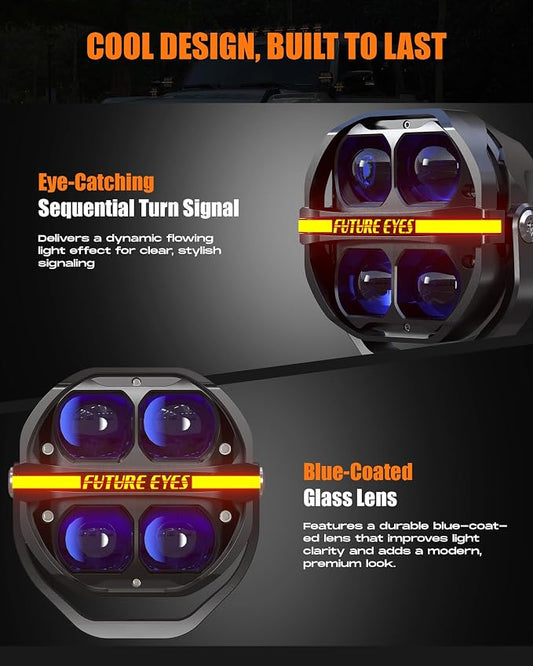 Future Eyes 5 Inch LED Round Offroad Lights, 180W 18000LM Super Bright Driving Lights with DRL, High Low Beam & Strobe, Spot Fog Work Lights with 2 Covers, for Jeep Truck ATV UTV SUV