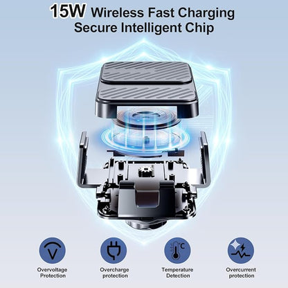 3 in 1 Wireless Car Charger, Phone Holders for Your Car 15W Fast Charging Auto Clamping, Car Phone Mount for iPhone 17 16 15 14 13 Mini Pro Max XR, Samsung Galaxy S25 Ultra S24 S23 S22 S21