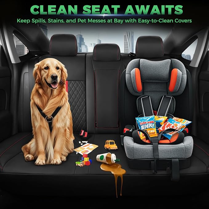 for Honda Civic Leather Seat Covers, Hatchback EX-L Sport Touring 2022-2026, Custom Fit Car Seat Cover Full Set, Waterproof Accessories, Black Red (60/40 Split Benches-with Rear Armrest)
