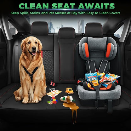 for Honda Civic Leather Seat Covers, Hatchback EX-L Sport Touring 2022-2026, Custom Fit Car Seat Cover Full Set, Waterproof Accessories, Black Red (60/40 Split Benches-with Rear Armrest)