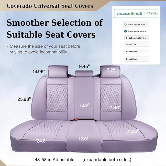 Coverado Rear Seat Covers, Leather Seat Cover for Car, Universal Waterproof Automotive Seat Cushion Protector for Most Cars Trucks SUV (Purple)