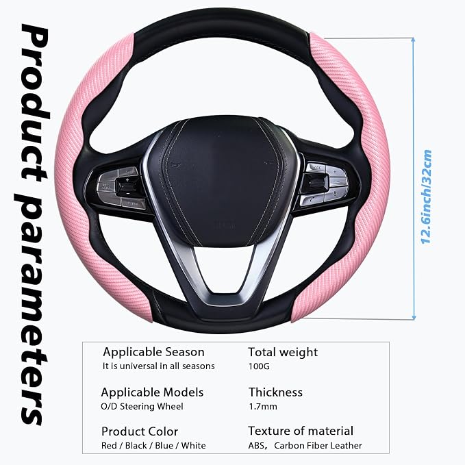 WOCOCN 2pcs Car Steering Wheel Cover,Anti-Skid Carbon Fiber Steering Wheel Protector for Men Women,Multiple Color Options,Universal for Most Car Interiors Accessories (Pink)