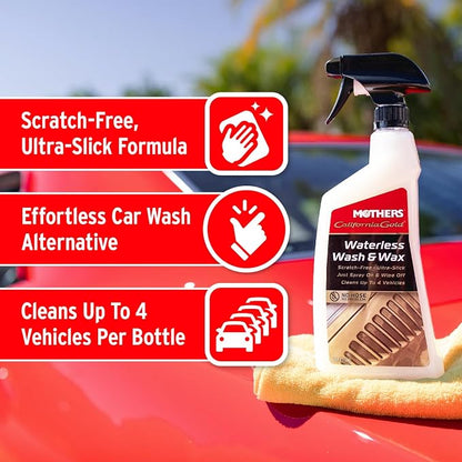 Mothers California Gold Waterless Wash & Wax, 24 oz. — Quick & Easy Car Care Without Water, Spray On & Wipe Off Ultra-Slick Formula Safely Removes Dirt & Grime Scratch-Free (05644)