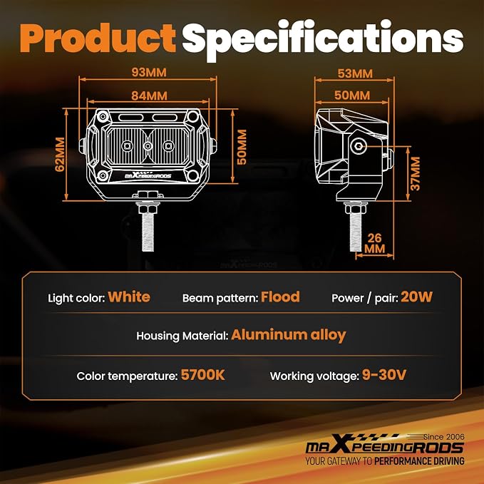 maXpeedingrods 2X 3.3 Inch LED Offroad Pod Lights, 2000LM Light Bar White Flood, IP67 Ditch Lights with Wiring Harness for Jeep Ford Truck Pickup ATV UTV Motorcycles Tractor