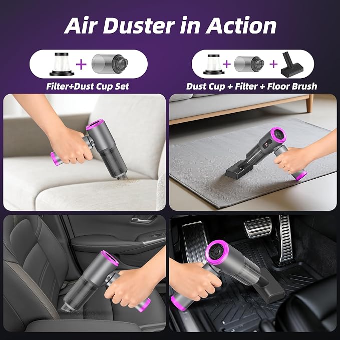 Car Vacuum 3 in 1 High Power Cordless Mini Vacuum Cleaner& Air Blower, 25000PA Suction 250000RPM Air Duster, 6000mAh Portable Handheld Small Vacuum Cleaner for Car Home Office