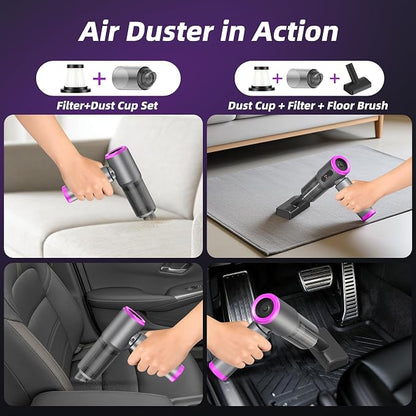 Car Vacuum 3 in 1 High Power Cordless Mini Vacuum Cleaner& Air Blower, 25000PA Suction 250000RPM Air Duster, 6000mAh Portable Handheld Small Vacuum Cleaner for Car Home Office