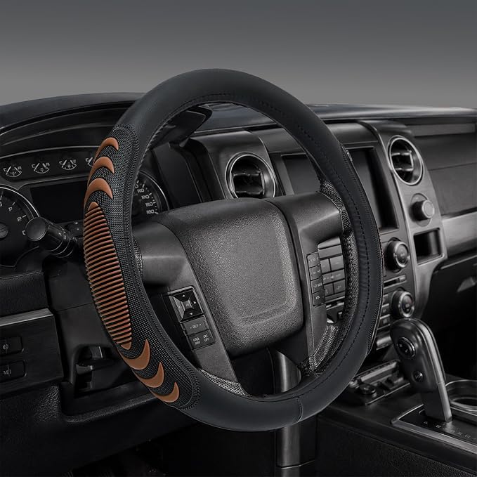 Yangday Leather Steering Wheel Cover for Ford F150 F250 F350, 15.5-16 inches Car Steering Wheel Cover with Anti-Slip Massage Particle (Brown)
