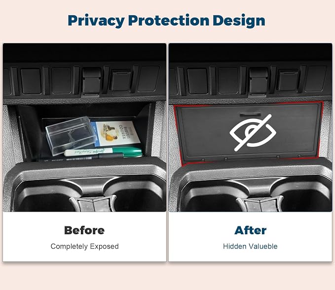 GZSH Hidden Front Center Console Cover fit for Toyota Tacoma 2016-2023 (3RD GEN Tacoma) Anti-Drop Privacy ABS Plastic Center Console Cover with Isolation Charging pad (Only fit for Wireless Charging)
