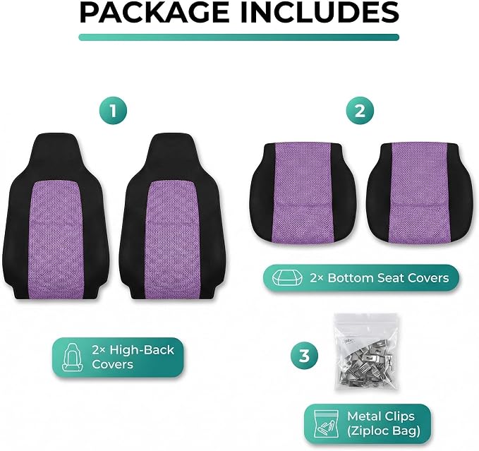FH Group Automotive Front Car Seat Covers for SUV, Trucks, Sedan and More - Universal Fit Rear Solid Bench Design Interior Accessories - 3D Mesh Fabric Center Panel - Purple