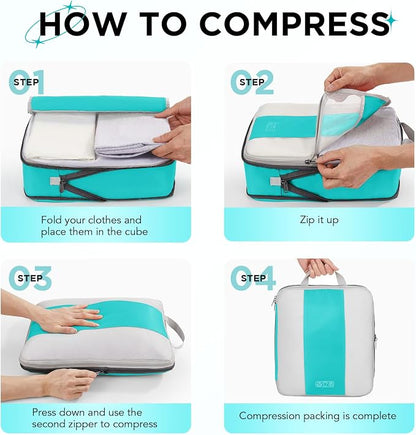 OlarHike 10-Pack Compression Packing Cubes for Travel Essentials,Compressible Expandable Packing Cubes for Suitcase,Luggage Garment Bags for Travel,Handy Helper for Organizing Clothes(Blue Green)