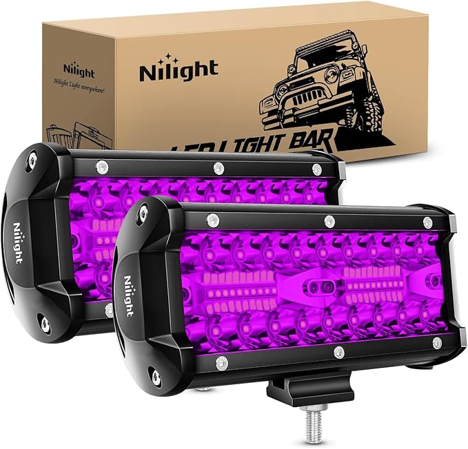 Nilight 6.5 Inch LED Light Pods Purple Triple Row 2PCS 120W Flood Spot Combo Off Road Driving Decoration Neon Hunting Lighting for UTV Pick-up Van Boat Tractor