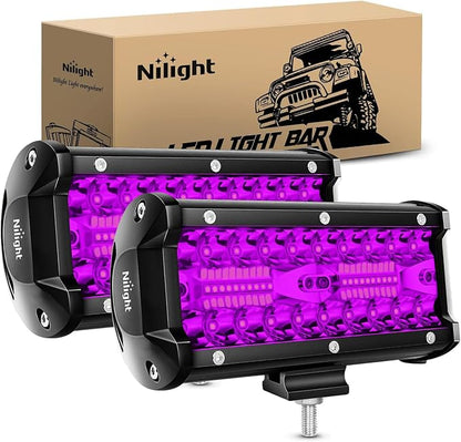 Nilight 6.5 Inch LED Light Pods Purple Triple Row 2PCS 120W Flood Spot Combo Off Road Driving Decoration Neon Hunting Lighting for UTV Pick-up Van Boat Tractor