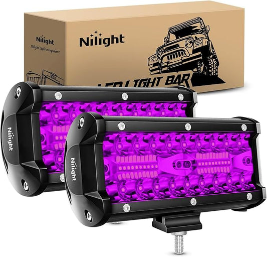 Nilight 6.5 Inch LED Light Pods Purple Triple Row 2PCS 120W Flood Spot Combo Off Road Driving Decoration Neon Hunting Lighting for UTV Pick-up Van Boat Tractor