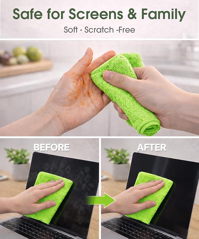 Microfiber Cleaning Cloth Roll - 100 Pack Tear Away Microfiber Paper Towels, Reusable, Washable, Scratch-Free, Kitchen Towels for Car, Home, Kitchen, Glass, Dishes (Neon Green)