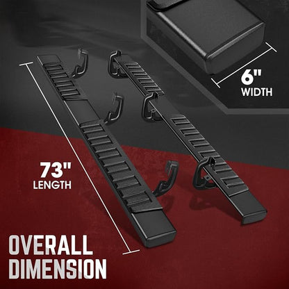 DNA Motoring 6 Inches Running Boards Compatible with 07-19 Silverado/Sierra 2500HD 3500HD Extended Cab, Aluminum Extruded Step Bars, STEPB-ZTL-8018-ALBK