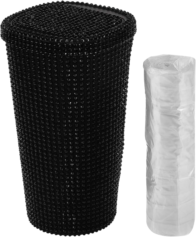 ACROPIX Car Trash Can Trash Bin Rhinestones Portable 3.5" Length 3.5" Width 6.3" Height Black Rhinestone Plastic