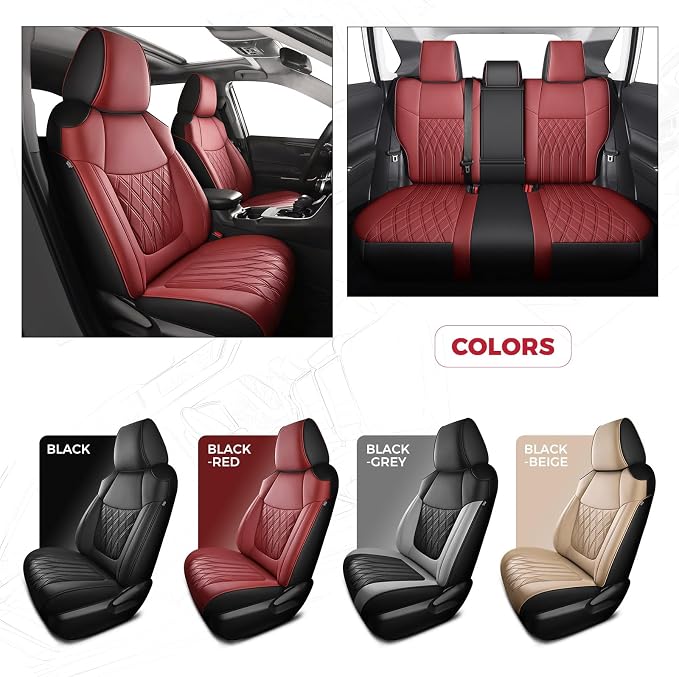 FREESOO Custom Seat Covers for Toyota RAV4 2019 2020 2021 2022 2023 2024 2025 LE XLE Limited XLE Premium Gas, RAV4 Leather Car Seat Covers Interior, RAV 4 SUV Accessories Full Set, BlackBurgundy