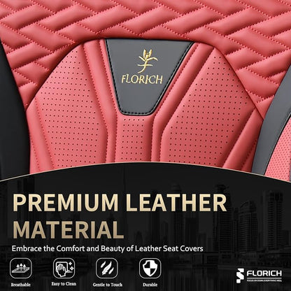 FLORICH Seat Covers for Cars, Waterproof Automotive Seat Covers, Leather Car Seat Covers 2 Pack, Universal Front Seat Cushion Protector for Most Cars Trucks SUV-Black&Burgundy