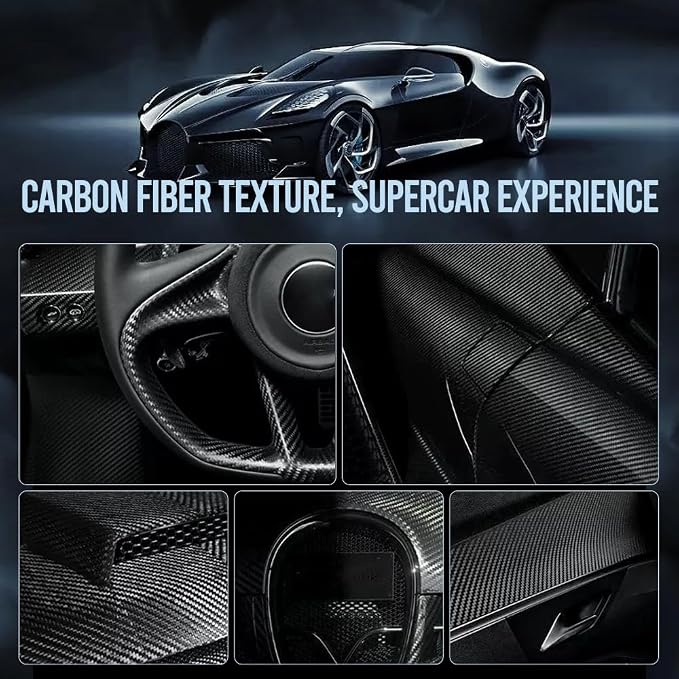 Carbon Fiber Leather car Steering Wheel Cover, Comfortable and Anti-Skid, Universal 15 inch (Black)