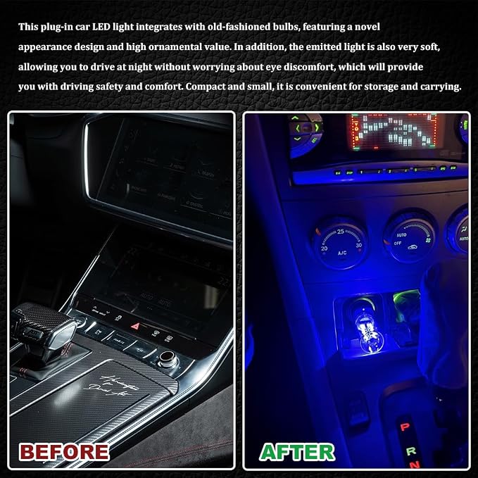 USB LED Car Interior Atmosphere Light, Car USB Night Light, Plug-in Auto Ambient Lighting Retro Lamps, Touch Adjustment LED Automotive Night Lamp Auto Accessories for bedrooms Camping (Blue)