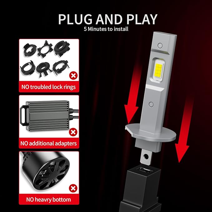 Latest 𝖧𝟣 Bulbs, 90,000LM 1300% Brightness, 6500K White Super Bright, 1:1 Halogen Size, 6500K Cool White, No Adapter Required, Easy Install Non-Polarity Off Road Lights, Pack of 2