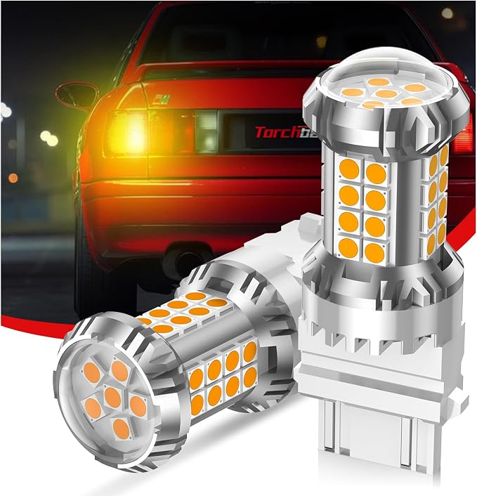 Torchbeam LED Turn Signal Bulbs, Upgraded 3157 LED Bulb Amber Yellow with External Resistor, 600% Brighter 3156 3056 3057 4157 3457 4157 with HD Projector for Blinker Side Marker Parking Lights,2PCs