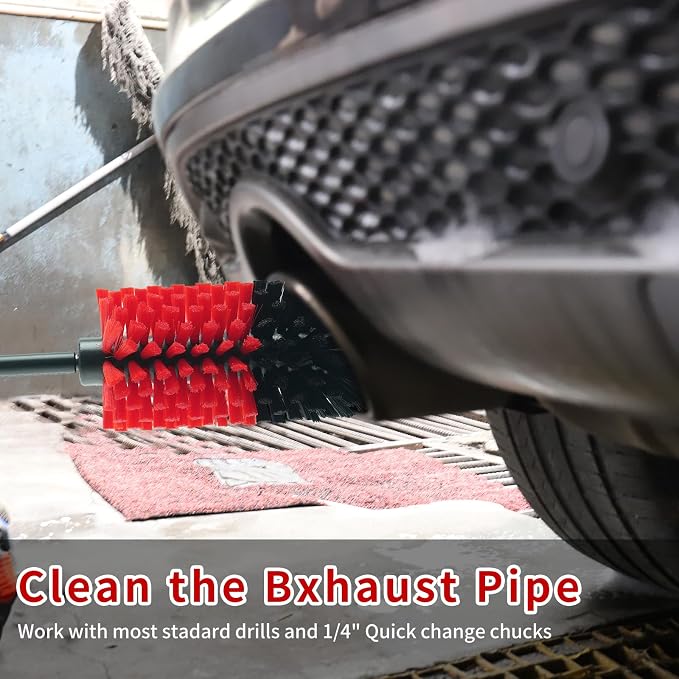Wheel Brush, Soft Drill Wheel Cleaner Brush, Drill Brush for Car Wheel, No Scratches Highly Dense and Durable Car Wheel Brush Rim Tire Car Cleaning Brush for Wheels, Rims, Engines, Exhaust