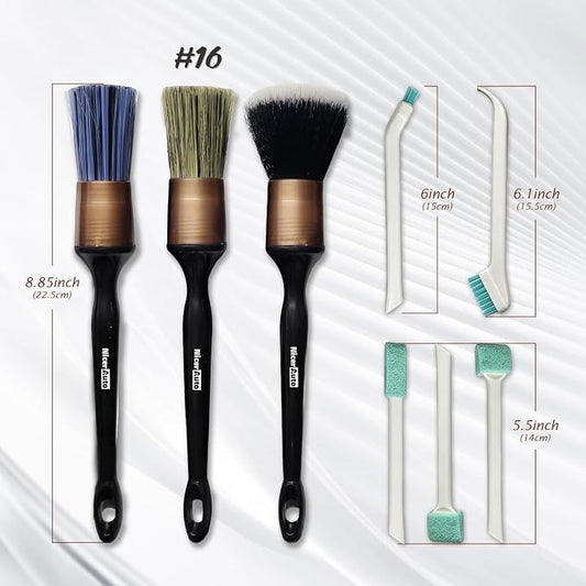 8PCS Professional Car Detailing Brush Set, Boars Hair & Ultra Soft Auto Detailing Brushes for Car Interior Exterior Deep Cleaning, Detail Brush Kit for Wheels Leather Air Vents Dusting, Gold