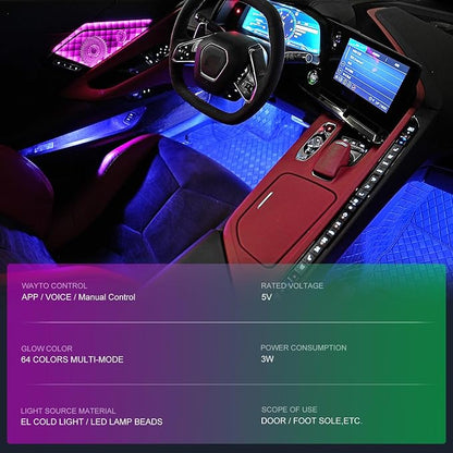 Door Speaker Relays Cover Trim w/Neon Accent Lights fit for C8 Corvette 2019-2024,LED Ambient Foot Lights,Atmosphere Door Storage Box Lamps,Voice APP Button Switching Control,RGB