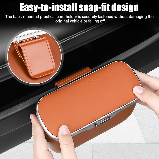 UYYE Car Trash Can, Car Garbage Bin with Lid & Handle - Leak-Proof Mini Trash Can for Car, Truck, SUV - Essential Car Accessories for Organization (Orange)