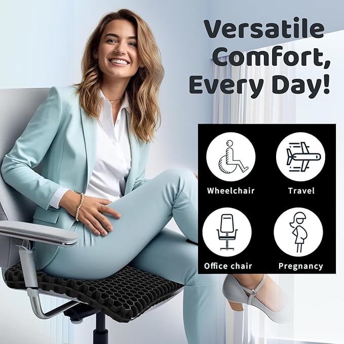 Gel Seat Cushion for Long Sitting Pressure Relief(Super Large & Thick) - Gel Cushions for Office Chairs - Tailbone Pain Relief Cushion, Sciatica & Back Support, Wheelchair Cushions & Car Seat Cushion