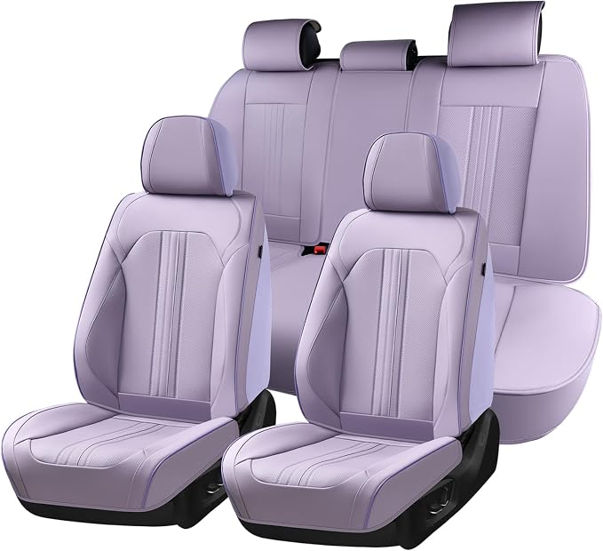Huidasource Purple Seat Covers, Luxury Faux Leather Car Seat Covers, Velcro Adjustable, with Airbags, Child Seat, Perforation Cooling＆Heating, Universal Fit for Most Cars, Vans, Trucks, SUVs, Purple