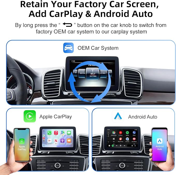 CarPlay Android Auto Adapter Decoder Retrofit Kit Fits Mercedes Benz 2015-2018 A/B/C/E/GLA/GLC/GLS/GLE with NTG System, Supports Wireless CarPlay Android Auto/Mirror Link/Camera/USB Drive/NAV