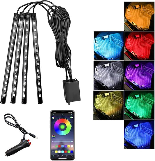 Car Led Interior Lights, RGB 48 LED Multicolor Auto Strip Light with Sound Active Function and APP Control, Under Dash Smart Lighting Kit with Charger, Car Accessories (Cigarette Lighter)
