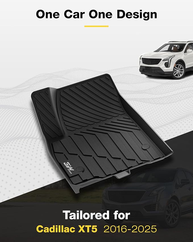 3W Cadillac XT5 Floor Mats Fit for 2016-2024 2025 Custom Fit Cadillac XT5 Accessories TPE All Weather Floor Liner for Cadillac XT5 1st and 2nd Row Full Set Car Liners Black